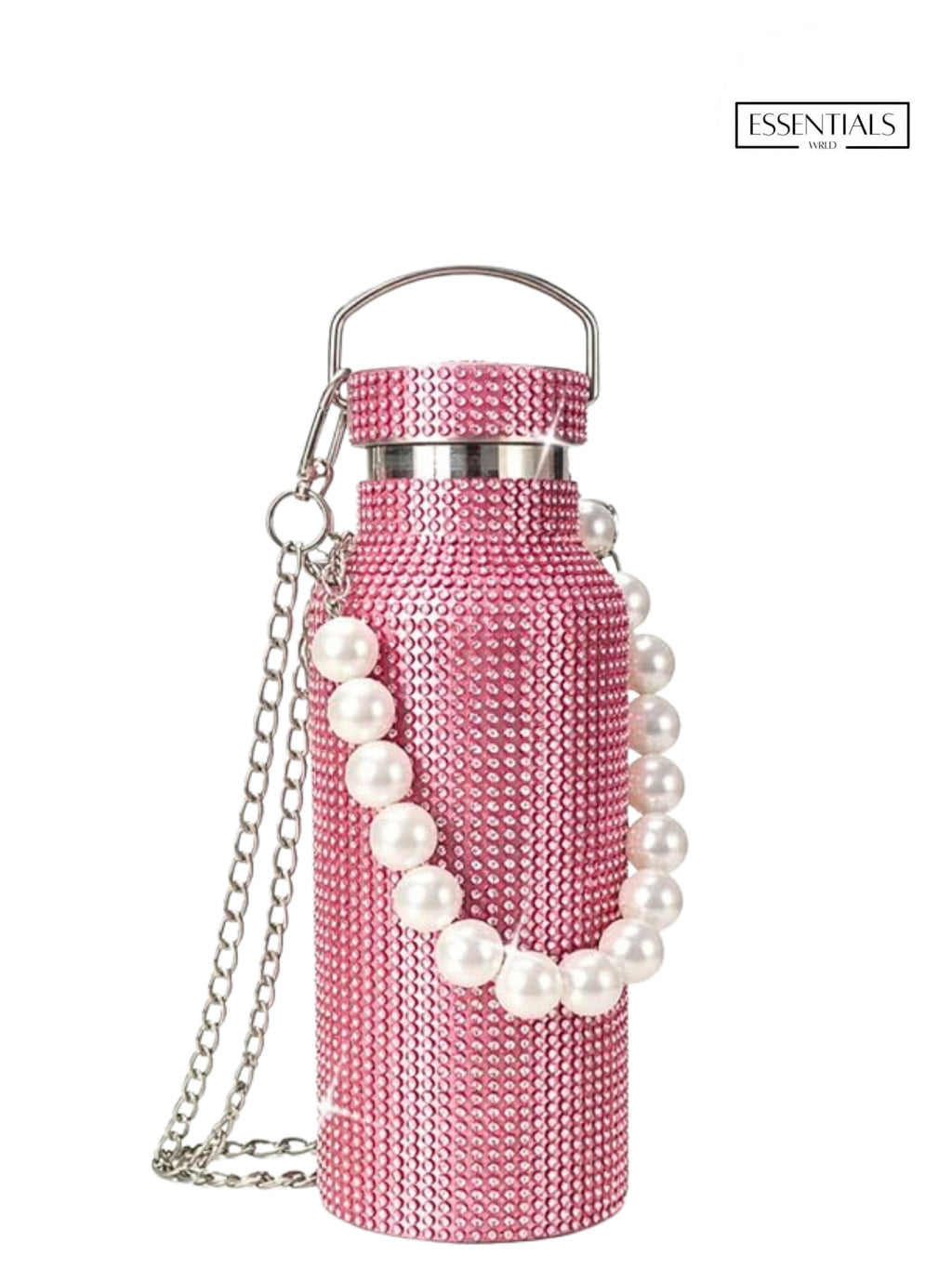 Sling Bling Water Bottle | 650ML | Stylish Insulated Bottle with Strap for Travel & Daily Use | Insulated with Silver Chain Strap & Pearl Charm | Birthday Anniversary Valentine Gift for Girlfriend Wife Sister