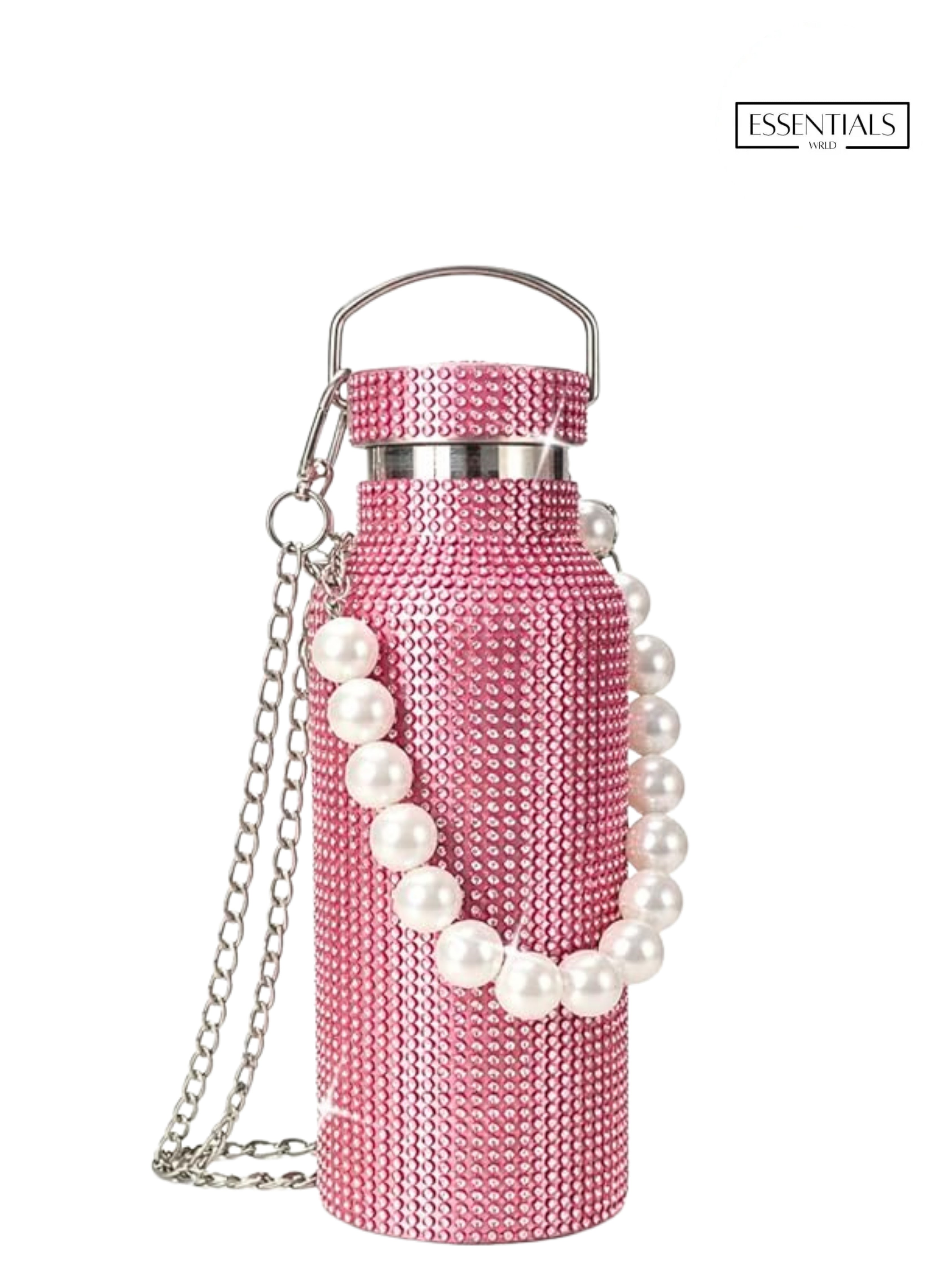 Sling Bling Water Bottle | 650ML | Stylish Insulated Bottle with Strap for Travel & Daily Use | Insulated with Silver Chain Strap & Pearl Charm | Birthday Anniversary Valentine Gift for Girlfriend Wife Sister