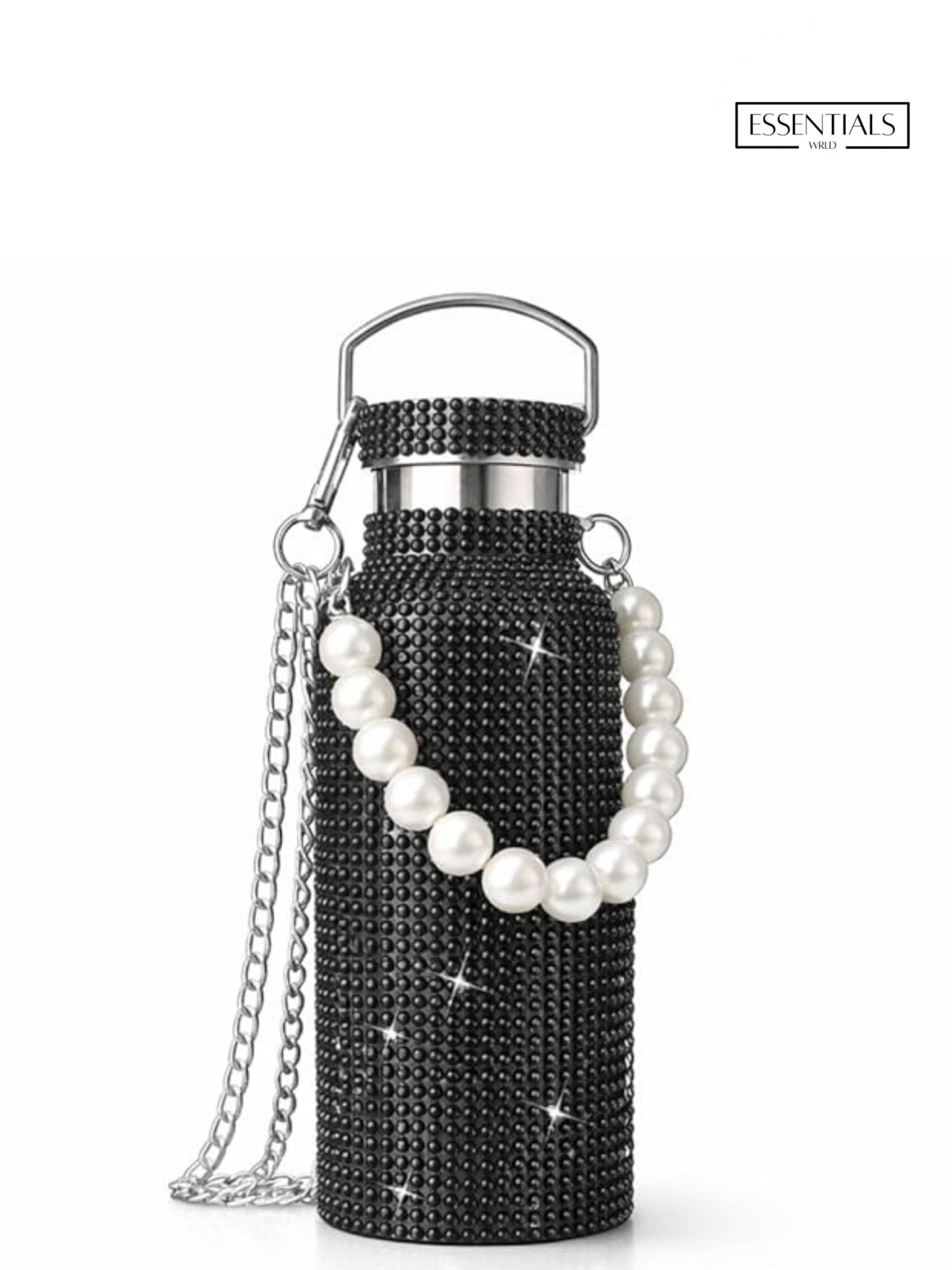 Sling Bling Water Bottle | 650ML | Stylish Insulated Bottle with Strap for Travel & Daily Use | Insulated with Silver Chain Strap & Pearl Charm | Birthday Anniversary Valentine Gift for Girlfriend Wife Sister