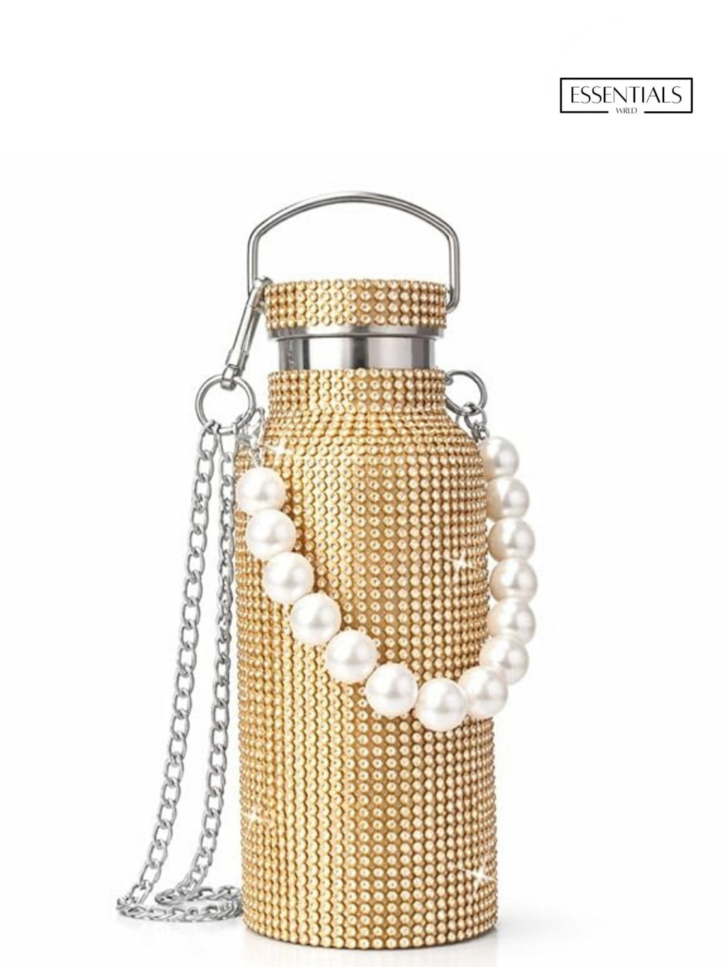 Sling Bling Water Bottle | 650ML | Stylish Insulated Bottle with Strap for Travel & Daily Use | Insulated with Silver Chain Strap & Pearl Charm | Birthday Anniversary Valentine Gift for Girlfriend Wife Sister