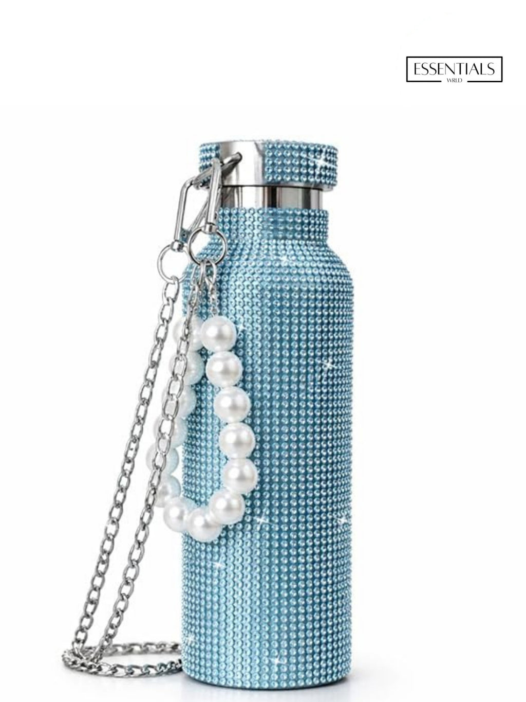 Sling Bling Water Bottle | 650ML | Stylish Insulated Bottle with Strap for Travel & Daily Use | Insulated with Silver Chain Strap & Pearl Charm | Birthday Anniversary Valentine Gift for Girlfriend Wife Sister