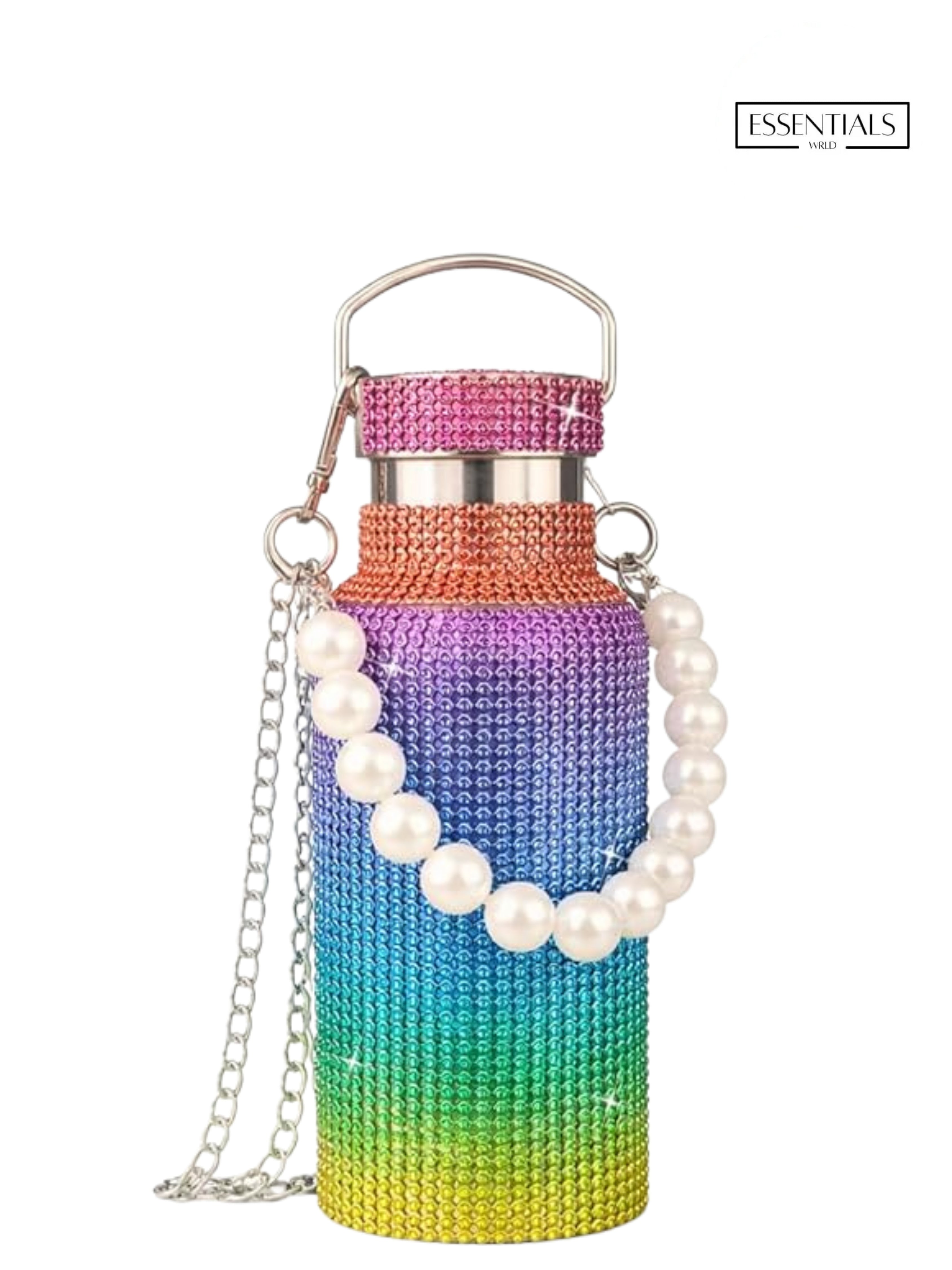Sling Bling Water Bottle | 650ML | Stylish Insulated Bottle with Strap for Travel & Daily Use | Insulated with Silver Chain Strap & Pearl Charm | Birthday Anniversary Valentine Gift for Girlfriend Wife Sister