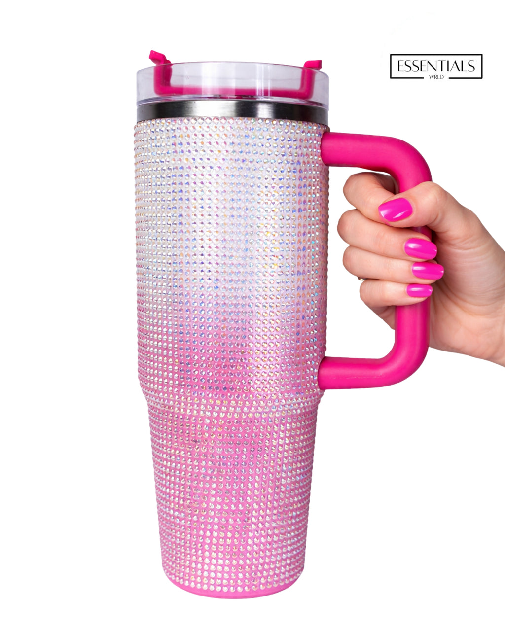 Bling Rhinestone Multicolour Tumbler with Handle & Straw