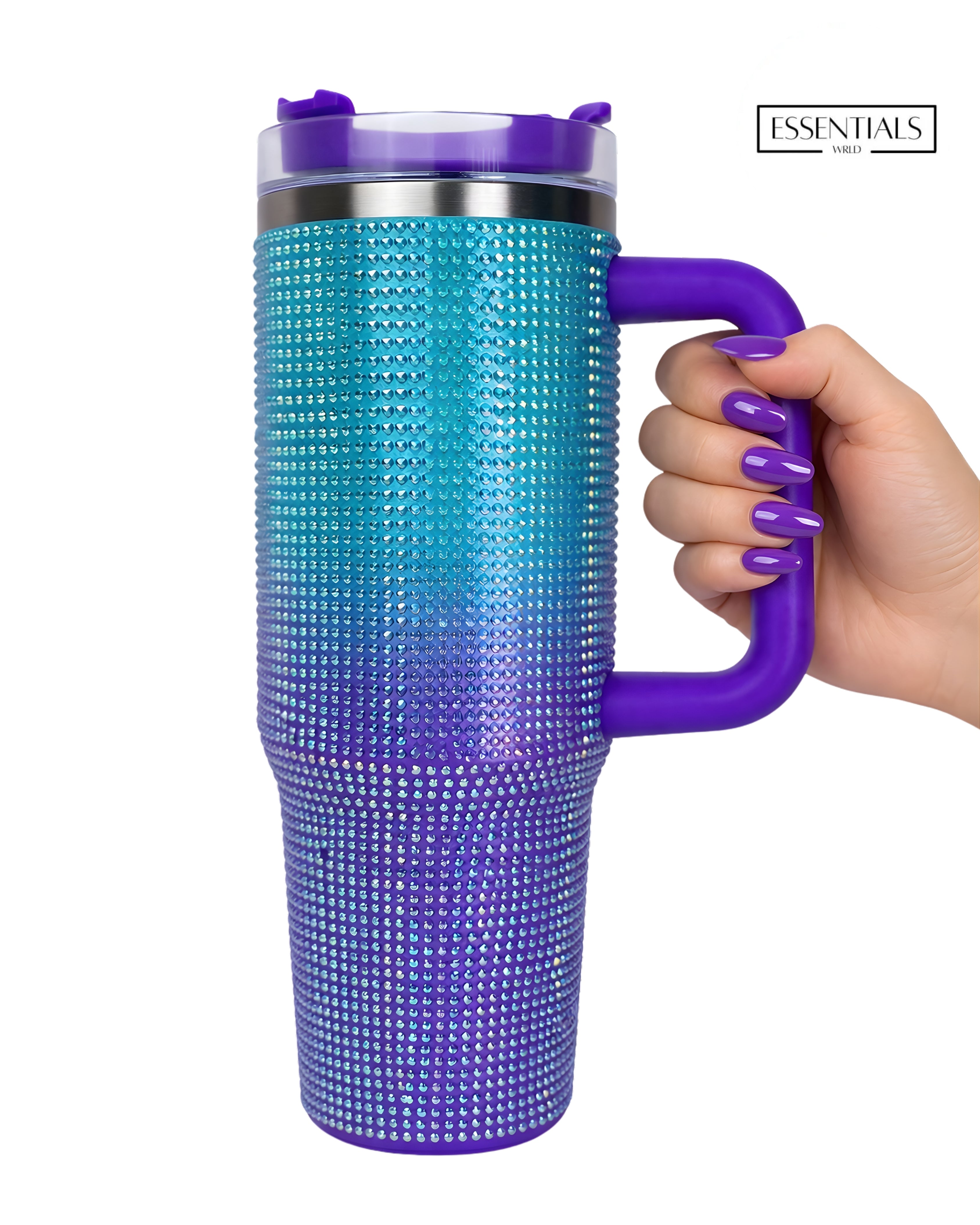 Bling Rhinestone Multicolour Tumbler with Handle & Straw