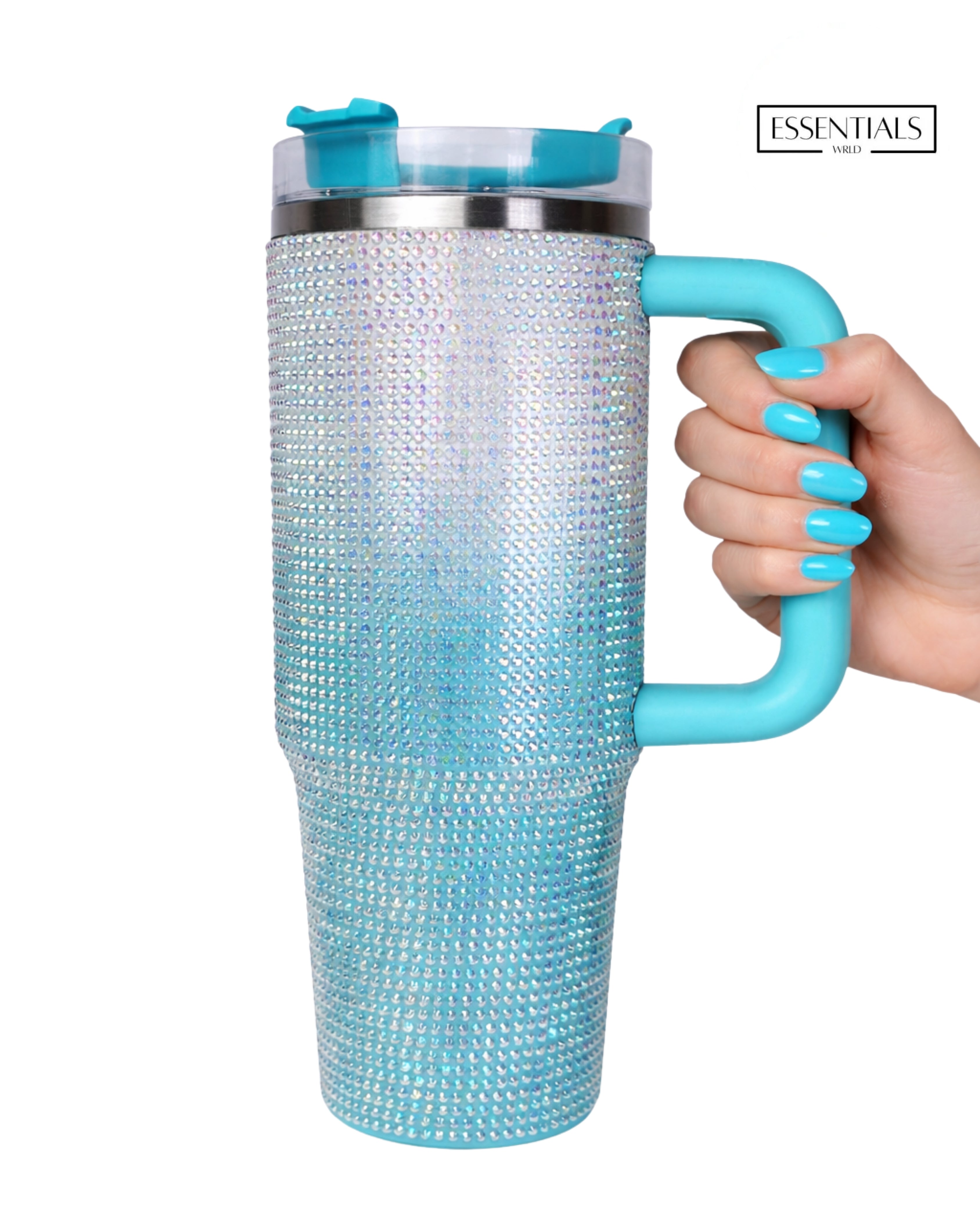 Bling Rhinestone Multicolour Tumbler with Handle & Straw
