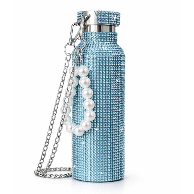 Sling Bling Water Bottle | 650ML | Stylish Insulated Bottle with Strap for Travel & Daily Use | Insulated with Silver Chain Strap & Pearl Charm | Birthday Anniversary Valentine Gift for Girlfriend Wife Sister