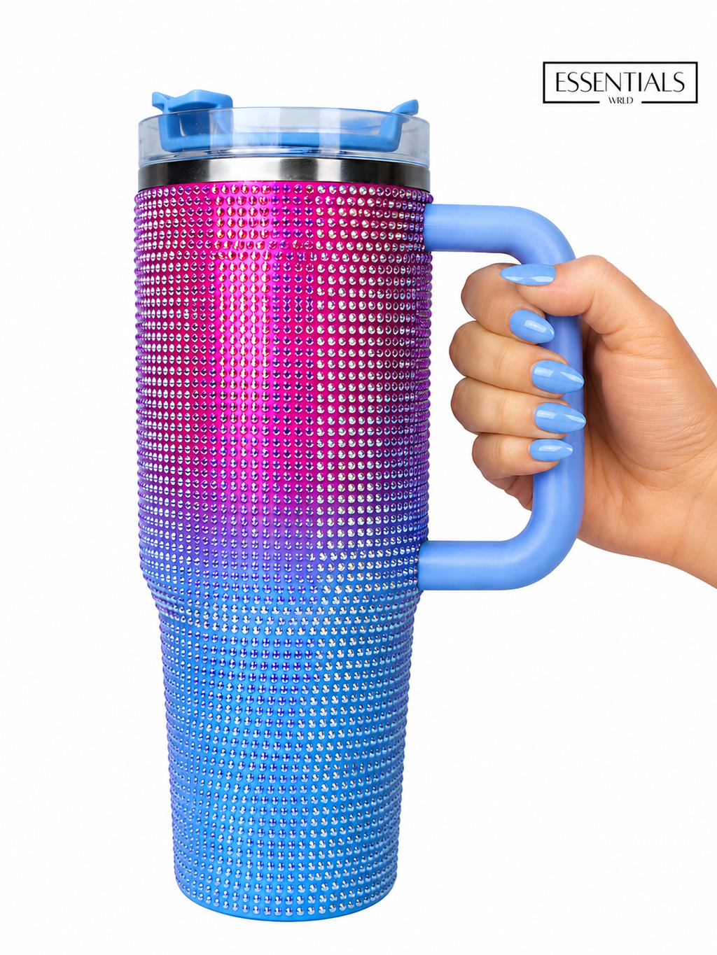 Bling Rhinestone Multicolour Tumbler with Handle & Straw